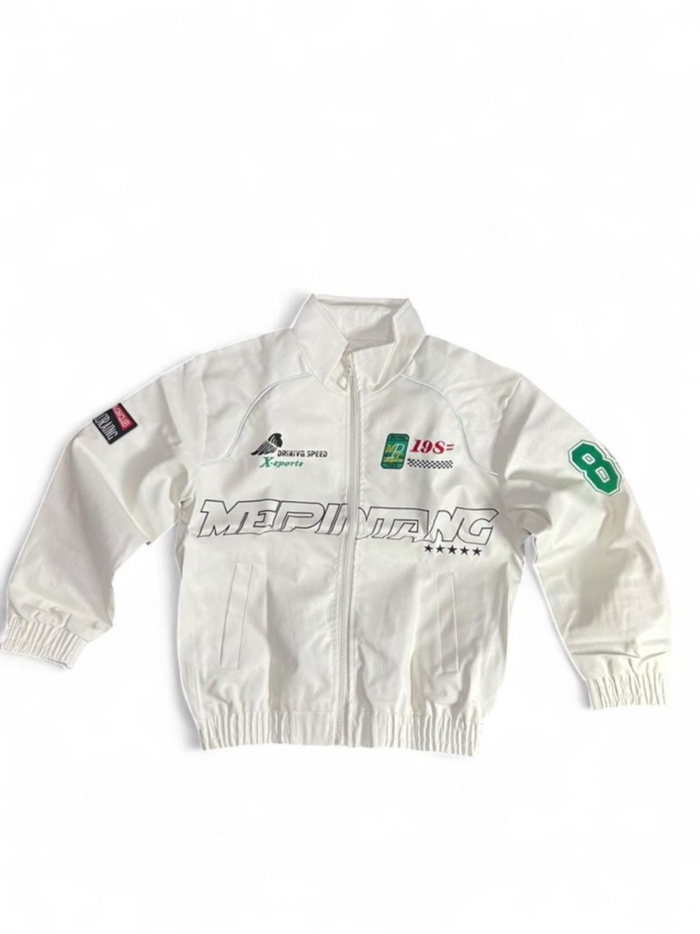 Racing Moto Bomber Embroidered Faux PU Leather Jacket, Mepintang 85 - Brand New
